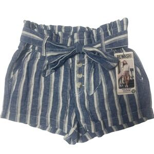 Rewash High Waist Blue and White Striped Shorts